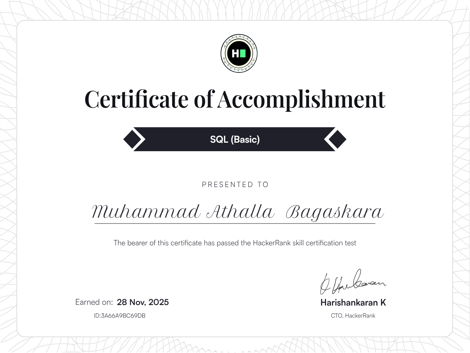 Sertifikat SQL Basic HackerRank